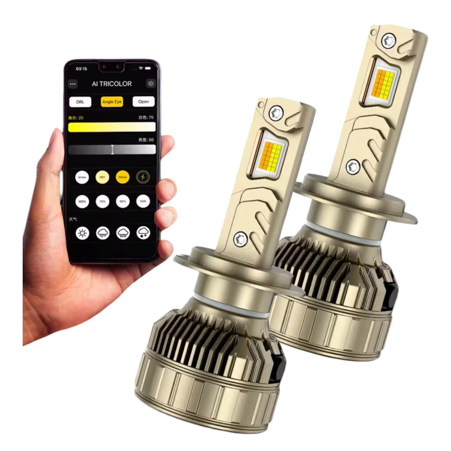 Luces LED bicolor bluetooth para faros niebla y diadema Jeep Liberty 2002 a 2007
