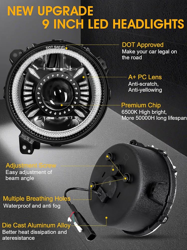Faros LED 9 pulgadas para Jeep Wrangler JL y Jeep Liberty KJ