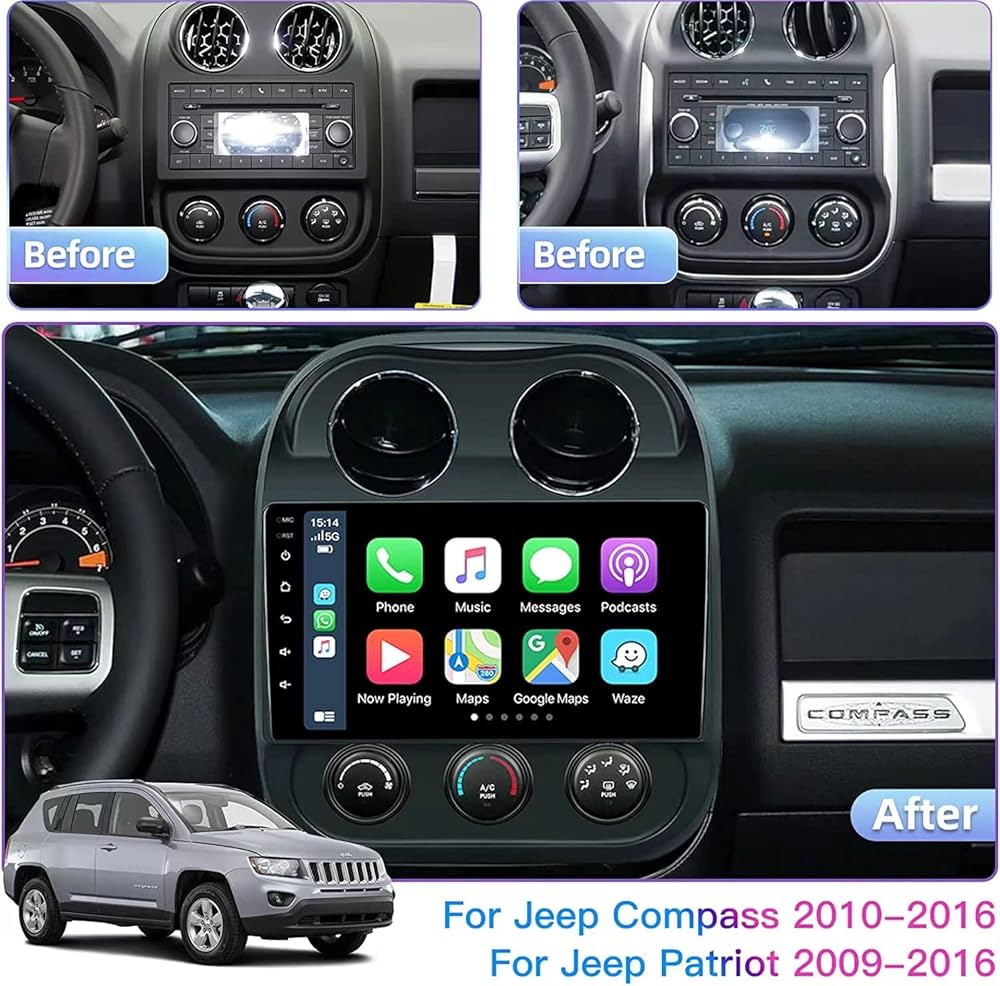 Estéreo Android de 10” para Jeep Patriot Compass Apple CarPlay Android auto