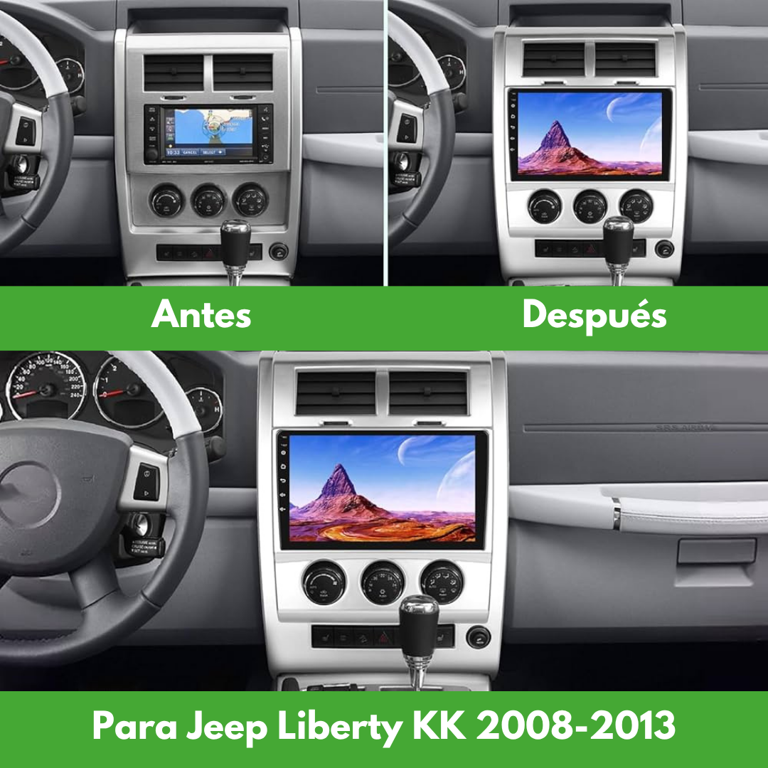 Kit de Marco + Estereo pantalla de 9" para Jeep  Liberty KK 2008-2013 con Apple Car Play y Android Auto